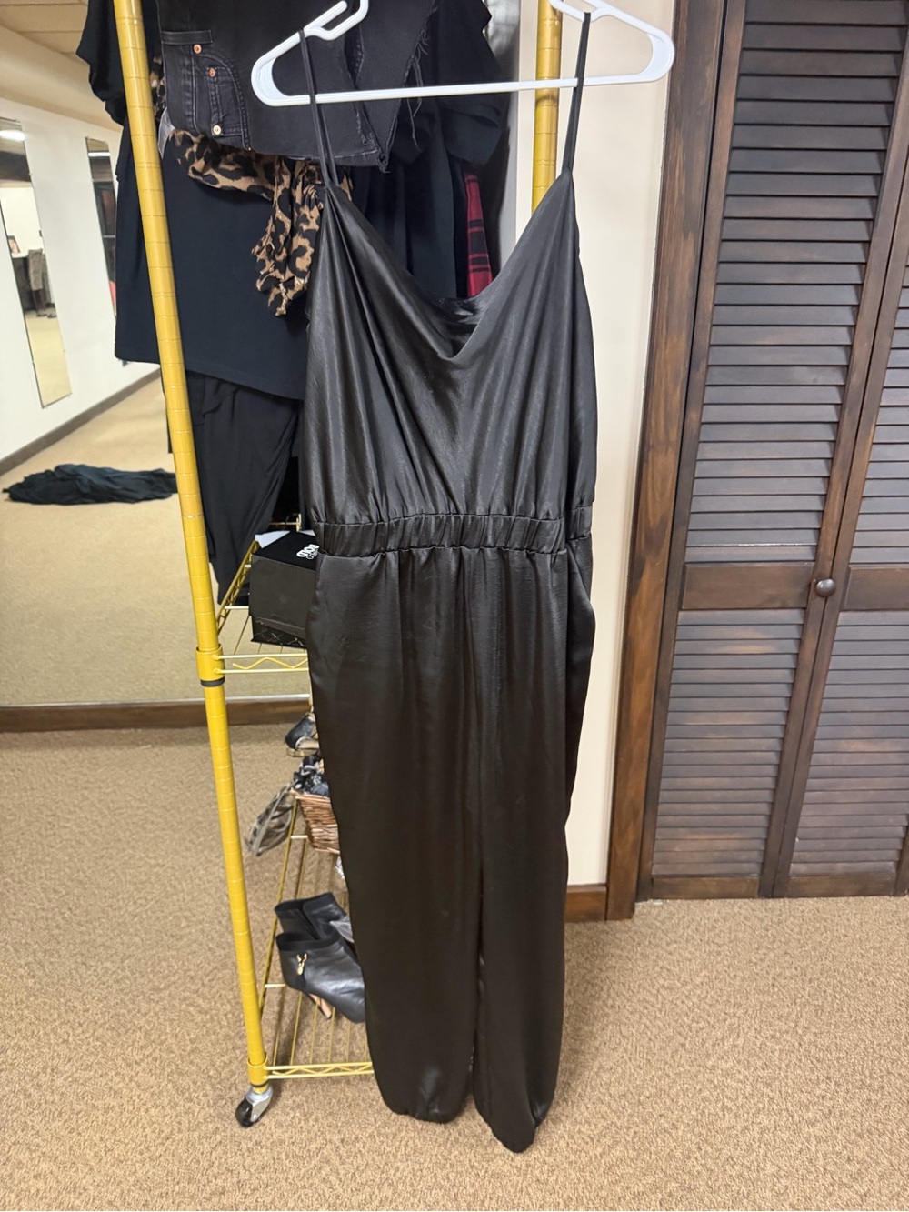 Skies Are Blue Black Satin Cowl-Neck Jumpsuit